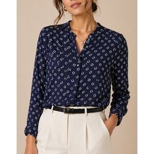 Oscar De La Renta Polka Dot Blouse Shoulder Pad 14 Blue Nautical Quiet Luxury